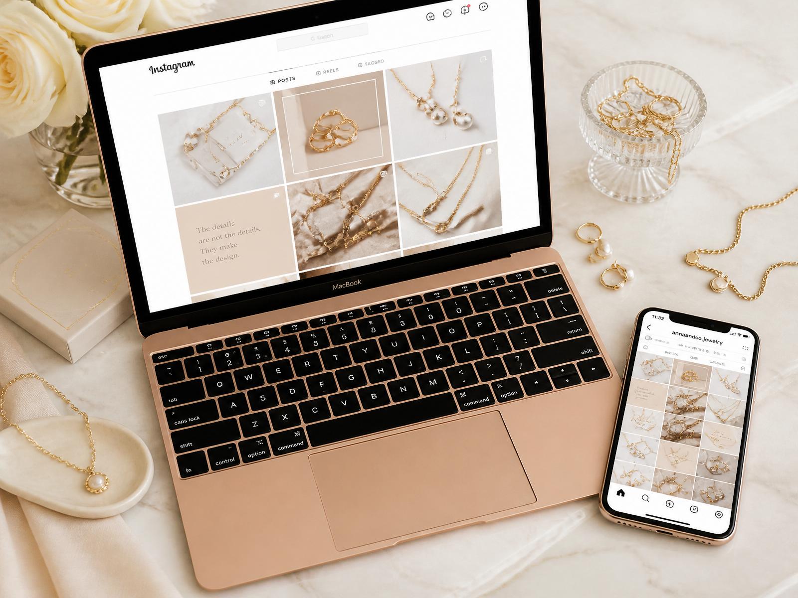 Conteúdos prontos para joias em notebook e celular